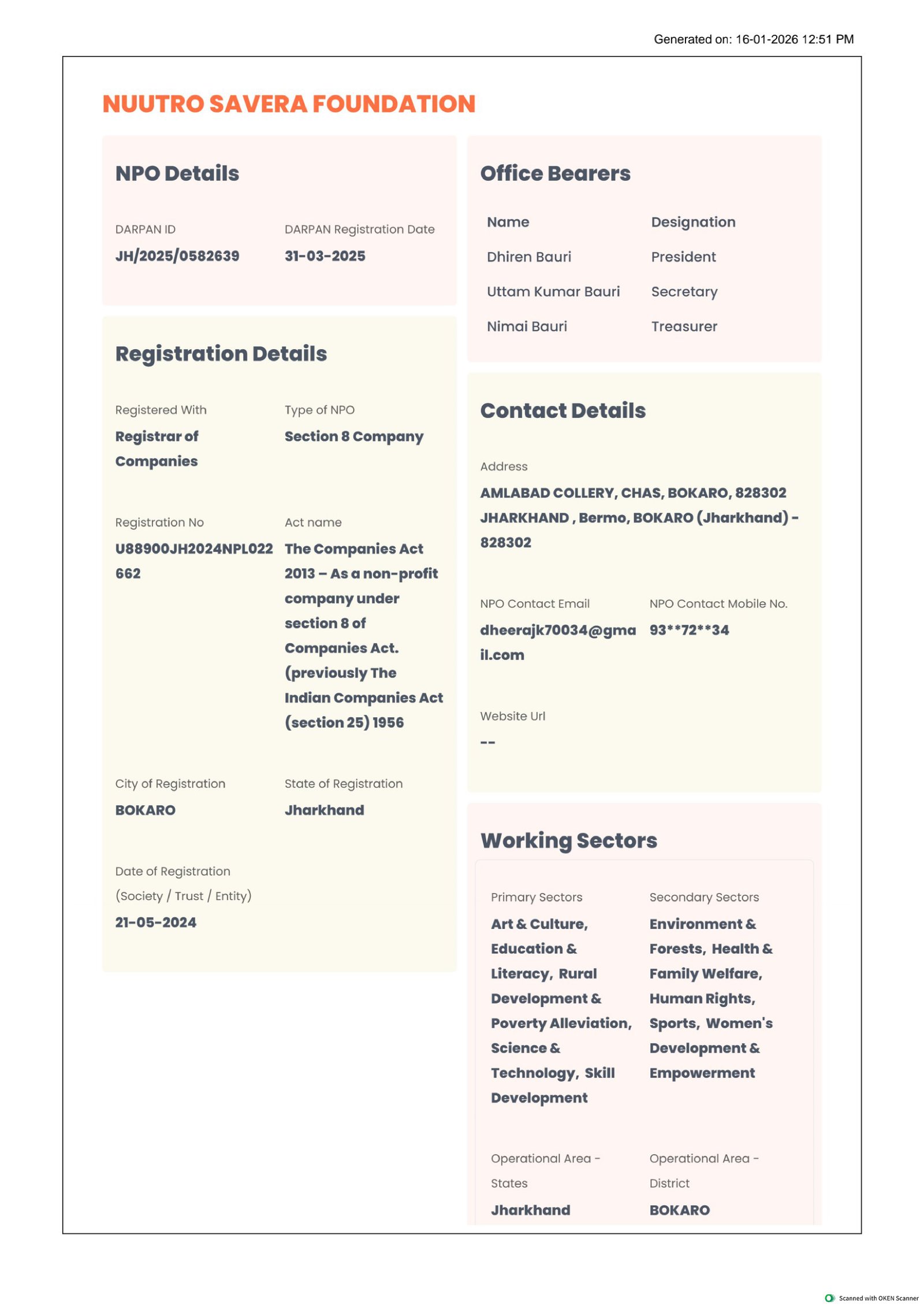Nuutro Savera Foundation Certificate